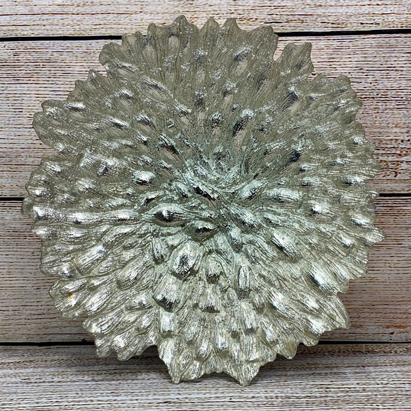 Decorative Silver Glass Bowl Textured Round Centerpiece Unique Serving Dish - Picture 1 of 6